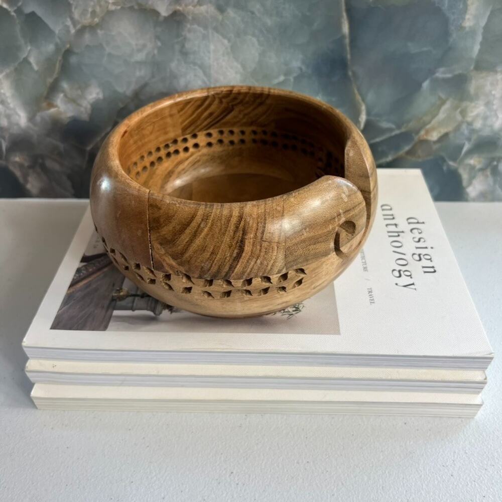 Handcrafted Wooden Yarn Bowl 6" for Knitting Crocheting Made In India